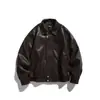 Ropa Vintage 2025 Otoño Nueva Marca Japonesa de Moda Callejera Color Sólido Cuero de PU Solapa Chaqueta Abrigo Holgado para Hombre