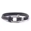 Moda europeia e americana pulseira de aço inoxidável com fecho de ferradura em forma de U nova pulseira de mão dupla camada de corda de Milão masculina transfronteiriça preta