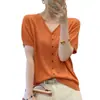 Cárdigan de punto calado suave estilo francés con cuello en V y manga corta para mujer, camiseta de verano abotonada de ajuste ceñido, top de manga corta de alta gama