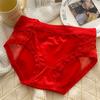 Ropa interior de seda de hielo dulce para niña, pura, sexy, con realce de cadera, transpirable, de cintura media, agradable para la piel, bragas rojas envolventes para mujer