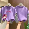 Camiseta para niña, algodón puro, diseño de aspecto en capas, nueva colección primavera/otoño 2026, top elegante a rayas de manga larga para niñas mayores