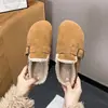 Pantuflas peludas estilo Birkenstock para mujer, para usar al aire libre en otoño/invierno, nuevo estilo 2026, de suela plana, forradas de polar, sin cordones, de punta cerrada, zapatillas de algodón de cobertura media