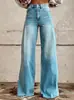 Estação independente explosões calças largas femininas novas calças boca de sino com transferência térmica 3D calças simulação jeans verão finas