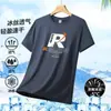 Camiseta de Manga Corta de Seda de Hielo de Talla Grande Transfronteriza con Letras Estampadas para Hombre, Verano, Casual, Versátil, Ropa Transpirable y Fresca