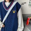 Chaleco suéter de oso para hombre otoño e invierno holgado estudiante cuello en V tejido estilo universitario retro japonés chaleco sin mangas