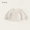Camisa Bongxuan infantil com gola de renda, estampa floral, roupas de bebê doces e charmosas, estilo primavera e outono, top de menina estilo pastoral