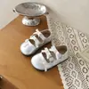 Zapatos de princesa para niñas, Mary Jane de verano de un solo color, suela suave, punta cerrada, plateados, goma antideslizante, punta redonda, puntera ancha