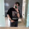 MYQ Camiseta Retro Estilo Americano High Street de Manga Corta para Hombre Verano Suelta Moderna Marca Estampada Algodón Puro Camiseta de Media Manga Camiseta Base