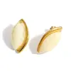 Pendientes Transfronterizos de Acero Inoxidable Estilo Maillard con Forma de Grano de Arroz, Incrustación de Resina Marrón Ámbar y Chapado en Oro Real de 18K