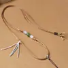Colar com cordão de couro ajustável e pingente de jade, cordão para joias, corrente de pescoço de âmbar e ágata, corrente para suéter, unissex, atacado