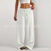 Pantalones casuales de pierna ancha, elásticos, de cintura con cordón, color liso, sueltos, con textura de corteza arrugada, estilo nuevo, europeo y americano, de Amazon, para mujer