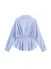 Nueva blusa de manga larga para mujer, de comercio exterior transfronteriza, con cintura fruncida, dobladillo con volantes, cuello camisero, de un solo pecho, elegante y estilizada.