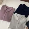 Suéter cardigã de malha fina com lapela polo simples e elegante, cor sólida, manga longa, para primavera e outono de 2025