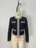 Estilo Lujo Francés Pequeño Chaqueta Corta de Tweed Negro Mujer Primavera Otoño Cuello Redondo Ribete de Bloque de Color Socialité de Alto Nivel