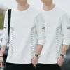 Camiseta de manga larga para hombre, de corte holgado y oversized, perfecta como capa base para el otoño, con estampados de moda y colores lisos, versátil y elegante