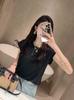 Playera de Color Sólido Mezcla Tencel Acetato Verano 2023 Nuevo Estilo Francés Chic Hombro Cuello Redondo Top de Mujer F032626