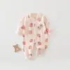 Macacão Bebê Recém-Nascido Douding Elefantinho Morango, Macacão de Manga Longa 100% Algodão Classe A, Roupa para Engatinhar para Todas as Estações