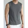 Camiseta sin mangas modal negra para hombre, camiseta sin mangas de seda helada para fitness, fresca, de secado rápido, antibacteriana, sudadera de cuello redondo, chaleco deportivo