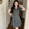 Vestido de Mezclilla con Cremallera, Polo, Tallas Grandes, Adelgazante, Diseño de Falda Corta Línea A, Vestido de Verano, Falda de Tallas Grandes
