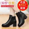 Botines de Cuero Suave para Mujer 2026 Otoño/Invierno Nuevo Estilo Cómodos Antideslizantes Tacón Grueso Tacón Medio con Forro de Felpa Cremallera Lateral Botas de Cuero Versátiles