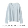 Novo Suéter 100% Caxemira Pura para Mulheres, Casual, Versátil, Solto, Cor Sólida, Moderno, Simples Suéter de Tricô Pulôver com Gola V