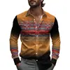 Camisa Estampada Masculina Retrô Boêmia Primavera Manga Longa Lapela 2025 Verão Tecido Leve Moda