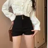 Shorts Negros de Cintura Alta para Mujer, Nuevo Estilo Veraniego, Estilo Chica Caliente, Casual, Elásticos, Ajustados, Versátiles, de Corte A, que Resaltan las Caderas, Pantalones Cortos Calientes de Tres Cuartos