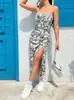 2025 comercio exterior nuevo Amazon primavera y verano tirante de espagueti abertura en el pecho estampado de margarita pequeña cadera vestido mujer