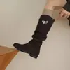 Botas Western de Cuero Vintage Desgastado con Puños Fruncidos, Botas Altas de Monta para Mujer, Botas Largas de Otoño e Invierno