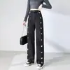 Jeans Love para Mujer Rectos Sueltos 2021 Nuevo Chic Estilo Hong Kong Cintura Alta Adelgazantes Pierna Ancha Caída Pantalones de Piso