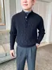 Clássico Design Dois em Um Outono/Inverno Camada Dupla Gola Meia-Alta Textura Torcida Aconchegante e Espesso Suéter de Tricô para Homens