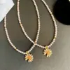 Collar de Perla Redonda Shijia de Oro de 18k con Margarita para Mujer, Elegante y Lujoso, Cadena Rústica y Versátil para la Clavícula