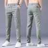 2026 Verano Lujo Ligero Elástico Transpirable Negocios Rectos Simples Pantalones Delgados Seda de Hielo Casual Largos Ajustados Versátiles Pantalones Hombres