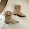 Botas Western Slim 2026 Outono Bico Fino Nova Moda Salto Retrô Botas para Mulheres Versátil Jeans Cano Curto