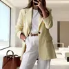 Blazer europeo y americano para mujer transfronterizo, amarillo claro, cuello de solapa, un botón, corte holgado, blazer casual para el día a día con efecto de caída