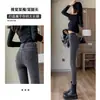 Jeans Forrado com Lã de Comércio Exterior Feminino Outono e Inverno Estilo Coreano Cintura Alta Microelástico Aquecimento Emagrecimento Pés Apertados Calça Lápis Longa