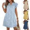 Vestido Floral Plissado de Manga Curta com Gola V e Duas Babados Estilo Verão Novo Tk Europeu e Americano