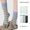 Calcetines Rayados de Dos Dedos de Moda para Primavera y Verano, Calcetines Versátiles de Bloques de Color Estilo Ins con Dedos Divididos, Calcetines Holgados Sin Costuras, Calcetines Zhuji