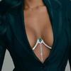 Acessórios elegantes da moda Amazon para mulheres, sexy, luxuoso, coração verde com strass, suporte para o peito, corrente corporal com franja em forma de U 05