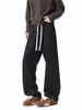 Pantalones Curvos Simples y Elegantes Estilo Americano, Corte Holgado, Cintura Alta, Pantalones de Punto con Caída, Pierna Recta, Pantalones de Chándal Deportivos Largos