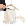 Conjunto de Ropa de Casa de Verano para Niñas Bebé a la Moda Bebé Lindo Encaje Dibujos Animados Floral Tirantes Shorts Pijamas