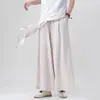 Nuevos pantalones de pierna ancha de verano para hombre, pantalones rectos holgados de algodón y lino de moda, pantalones de lino para hombre, pantalones tradicionales chinos de linterna talla grande