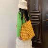 2026 Bolso Grande Nuevo Estilo Coreano Estilo Ins con Letras, Bolso de Mano Cuadros de Doble Cara Unisex, Bolso Tote de Lona de un Solo Hombro