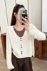 Suéter de tricô estiloso com gola V, imitando duas peças, para mulheres, nova moda outono, top versátil casual de manga longa