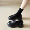 Mocasines Negros de Suela Gruesa para Mujer 2026 Nuevo Estilo Británico Retro Versátiles JK de Piel sin Cordones Zapatos de Plataforma