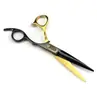 Tesoura de Cabeleireiro Capa Preto Dourado 6.0 polegadas, Tesoura de Cabelo, Tesoura Odontológica, Dentes de Galhada, Dentes Sem Marcas, Dentes em V, Dentes de Espinha de Peixe