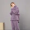 Conjunto de Pijama para Mujer Transfronterizo, Cardigán Largo Grueso de Coral Fleece Espeso para Invierno, Ropa de Casa de Franela que se Puede Usar Afuera