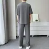 Traje de estilo chino para hombre, de seda helada, holgado, camiseta fina de manga corta, conjunto deportivo de verano holgado para hombre