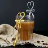 Cuchara de acero inoxidable 304, cuchara de café dorada, creativa cuchara colgante con lazo de amor, cuchara para mezclar, regalo de boda