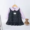 Dulce conjunto de vestido floral para bebés y niños pequeños, top de manga larga y vestido tipo tank con volantes para niña, para salidas de primavera y otoño